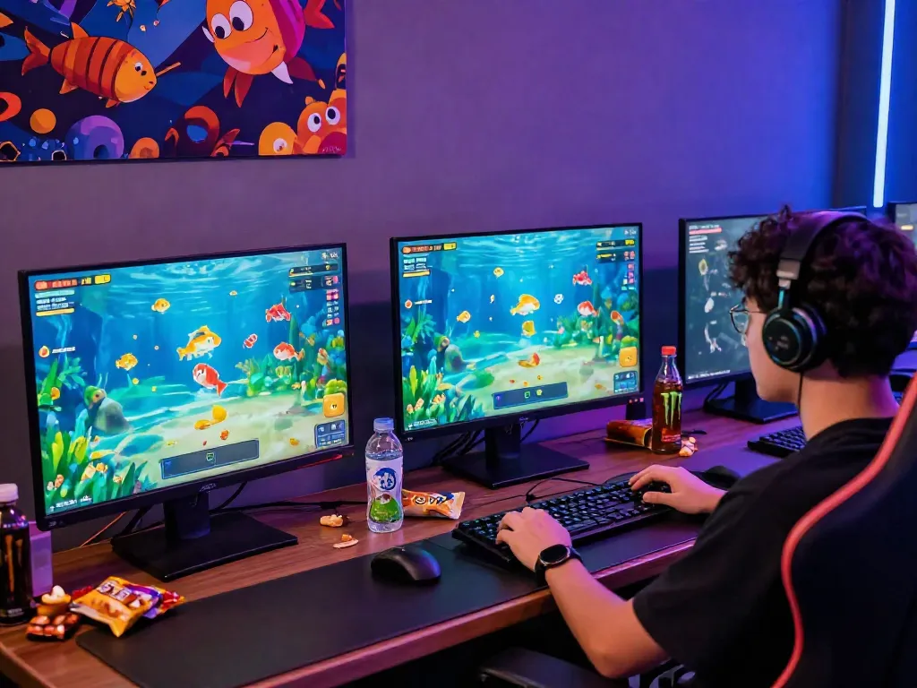 Engaging gaming scene at https://du88az.net/ showcasing a thrilling fish shooting game on a desktop setup.